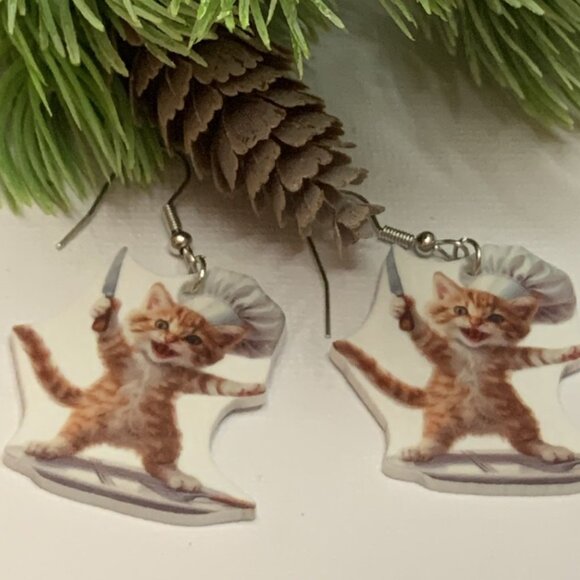 Cat Earring, Chef Earring, Knife Earring, Orange Cat Earring, Halloween Earring - Picture 7 of 9